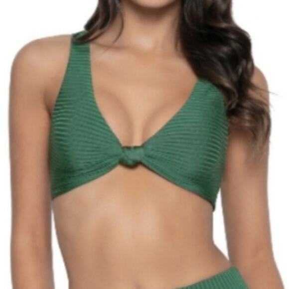 PQ Swim Reversible Bikini Top Emerald Ribbed Desert Rose - Picture 2 of 11